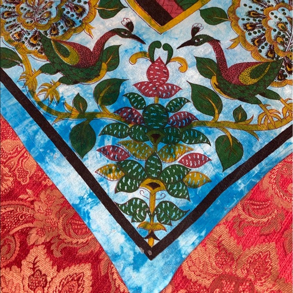 Cotton Tree of Life Peacock Tablecloth Rectangle 79x50 Blue Kitchen Dining Linen - Picture 3 of 8